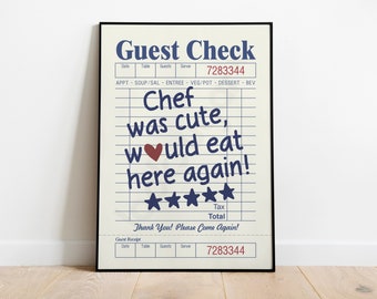 Chef was Cute Guest Check Dining Room Poster . Shipped Wall Art . Ultra High Resolution Trendy Kitchen Wall Décor . Restaurant Décor KP0125