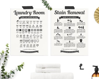 Laundry Symbols and Stain Removal Art Print Set - Your Ultimate Laundry Guide
