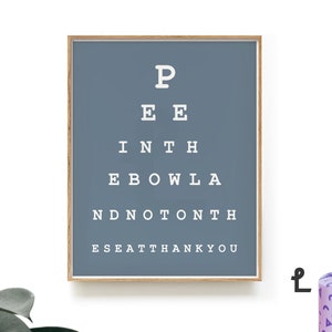 May include: A blue framed print with a humorous eye chart that reads "P EE INTH EBOWLA NDNO&Tau;&Omicron;&Nu;&Tau;&Eta; ESEATTHANKYOU".