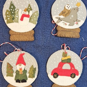 Snow Globe Wool Felt Applique and Embroidery Ornaments