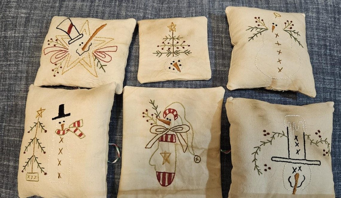 Snowman Types Primitive Embroidered Snowmen Ornaments - Etsy