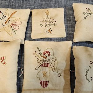 Primitive Embroidered Snowmen Ornaments