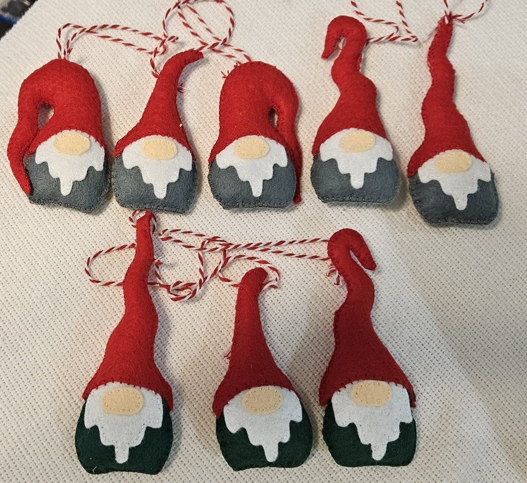 Gnomes Christmas Ornaments Stitched From Wool Felt-choice of Hats and ...