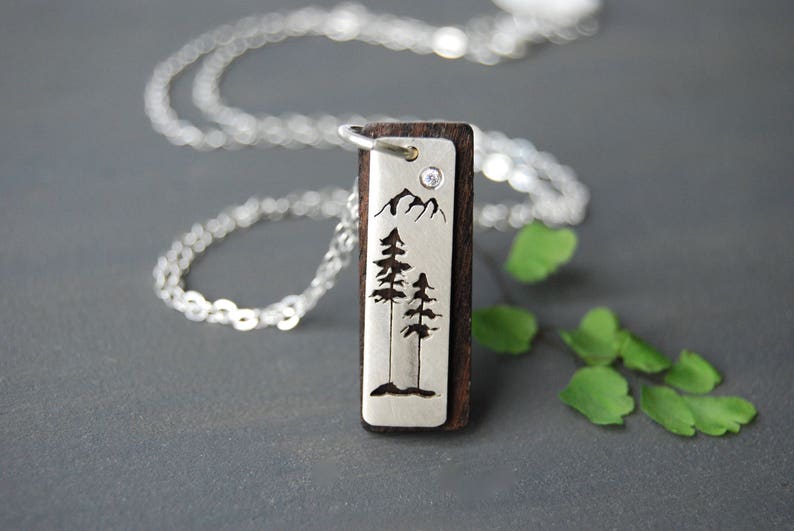 Wood and Silver Necklace West Coast Jewelry Wood Necklace Spruce Tree Mountian Jewelry Sitka Tree Tree Necklace Wooden Tree Pendant