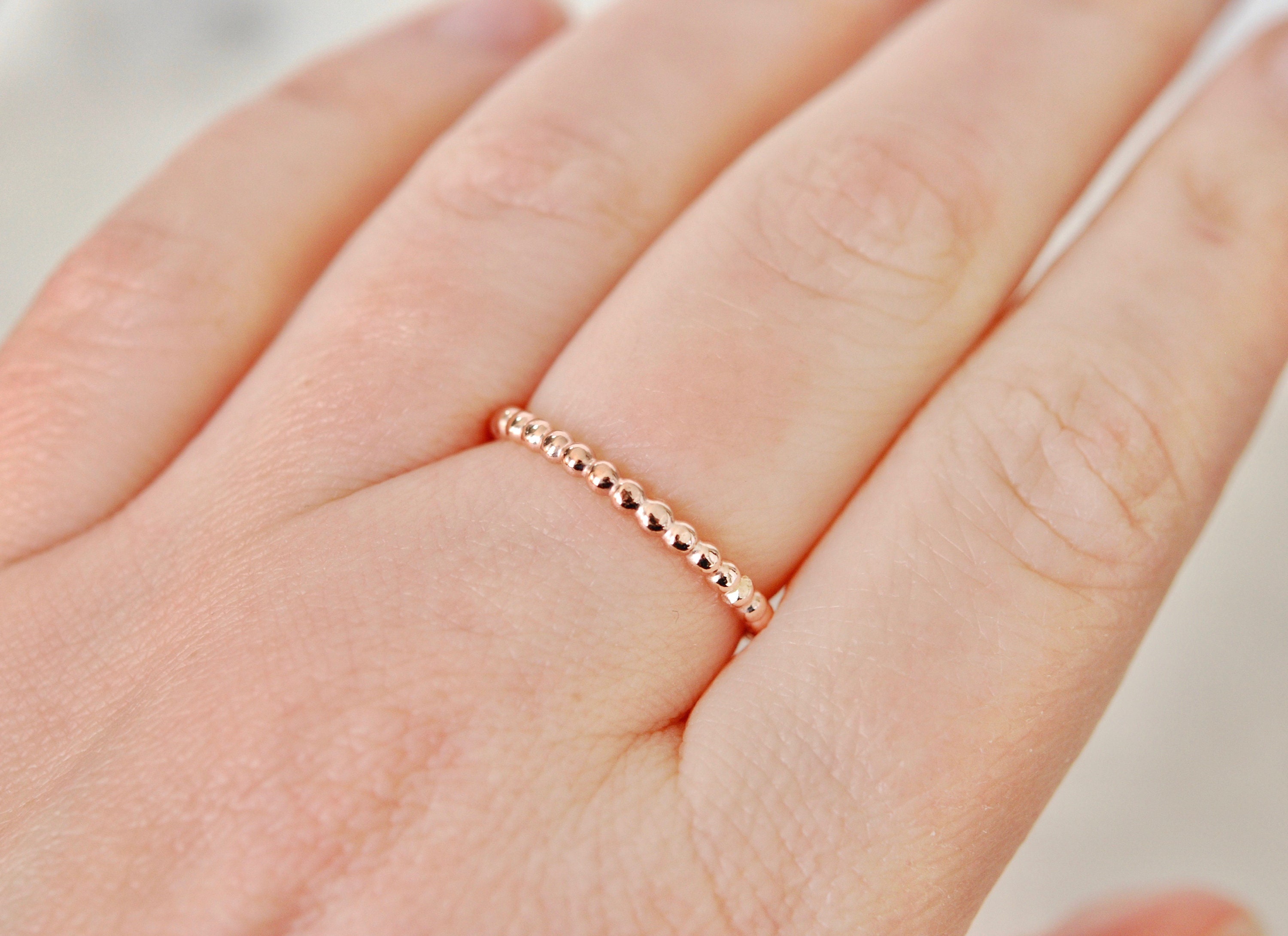 Thick Rose Gold Beaded Stacking Rings Beaded Ring Thick Etsy
