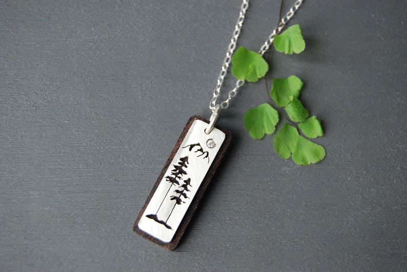 Wood and Silver Necklace West Coast Jewelry Wood Necklace Spruce Tree Mountian Jewelry Sitka Tree Tree Necklace Wooden Tree Pendant