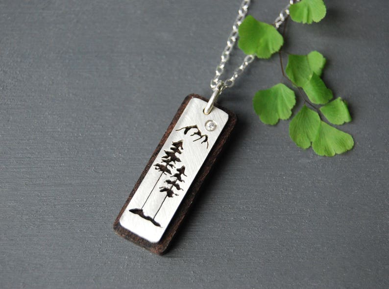 Wood and Silver Necklace West Coast Jewelry Wood Necklace Spruce Tree Mountian Jewelry Sitka Tree Tree Necklace Wooden Tree Pendant