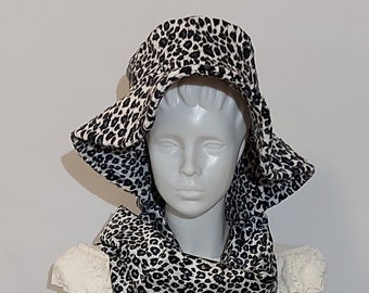 Leopard warm bucket hat, fuzzy bucket hat, winter accessory, warm hat, leopard pattern