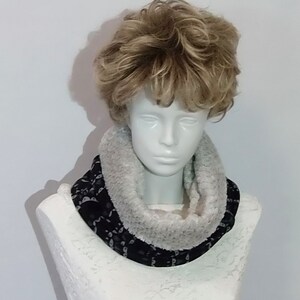 Navy blue patterned knit fabric soft scarf hood ,with fleece lining,Winter Hooded Cowl Scarf, Soft Scarf,Unisex neck warmer, Round Scarf
