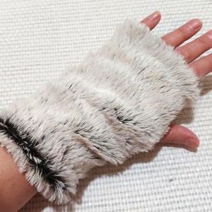 Gray - brown faux fur reversible fingerless gloves, hand warmers, faux fur cuffs, wrist mitts