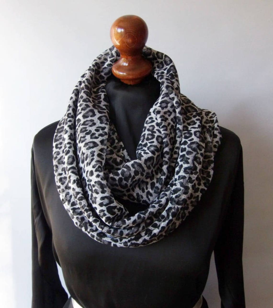 Chunky Soft Gray Leopard Print Fleece Scarf Long Round Scarf Etsy
