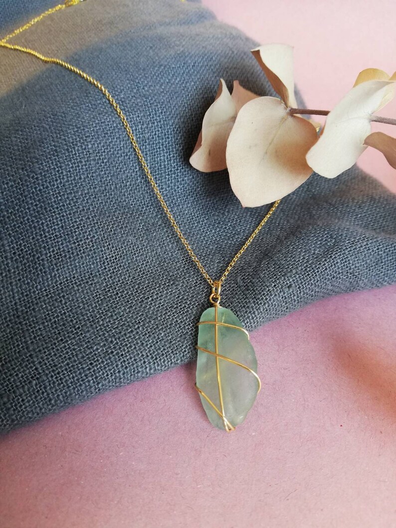 ISLE OF HARRIS Pale Blue Gold Necklace Rois Scottish Sea Glass
