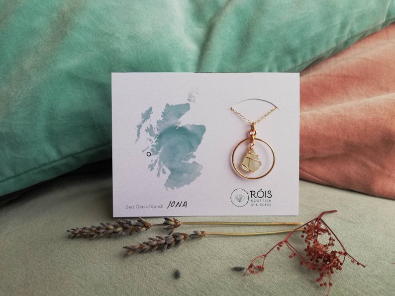 IONA // Frosted White Scottish Sea Glass Gold Hoop Necklace / Rois Scottish Sea Glass image 2