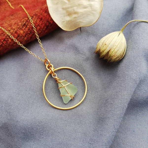 PALE BLUE // Gold Hoop Necklace / Rois Scottish Sea Glass