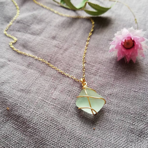 PALE BLUE // Gold Necklace / Rois Scottish Sea Glass