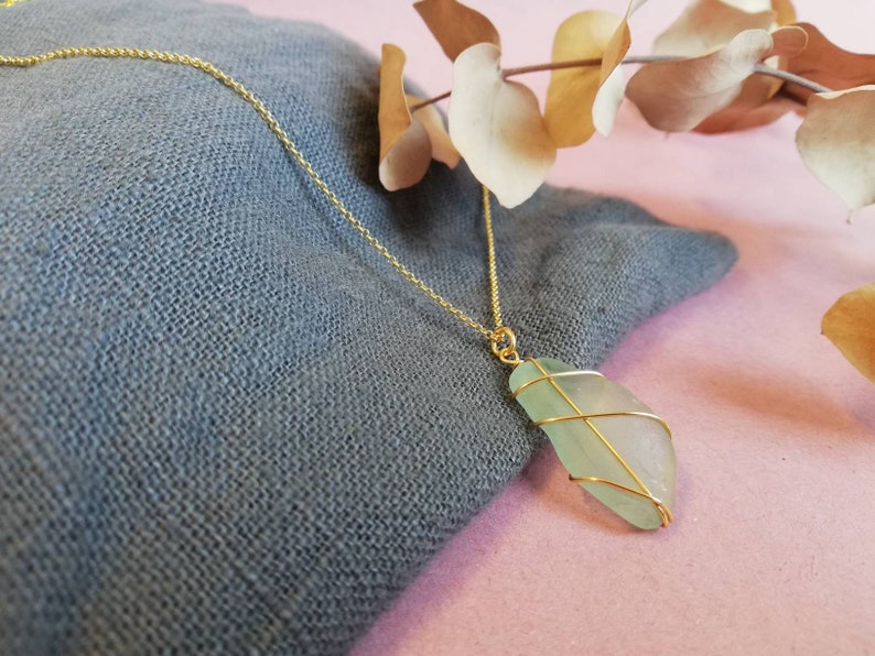 ISLE OF HARRIS Pale Blue Gold Necklace Rois Scottish Sea Glass