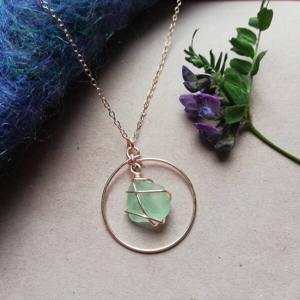 PALE BLUE  // Rose Gold Hoop Necklace / Rois Scottish Sea Glass