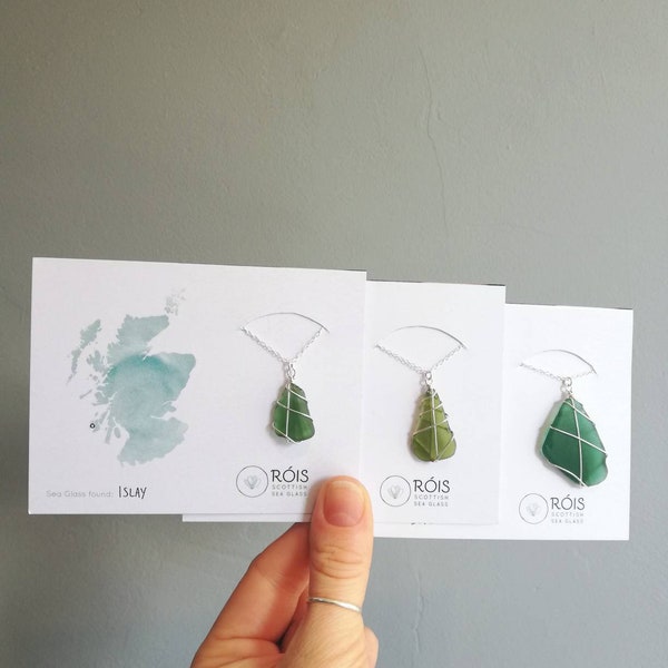 CHOOSE SIZE // Green + Silver Sea Glass Necklace // Rois Scottish Sea Glass