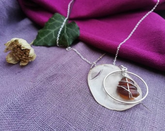 JOHNSHAVEN // Brown Silver Hoop Necklace / Rois Scottish Sea Glass