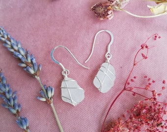 CHOOSE LOCATION // Frosted white sea glass earrings /Recycled Sterling Silver earrings / Scotland / Rois Scottish Sea Glass