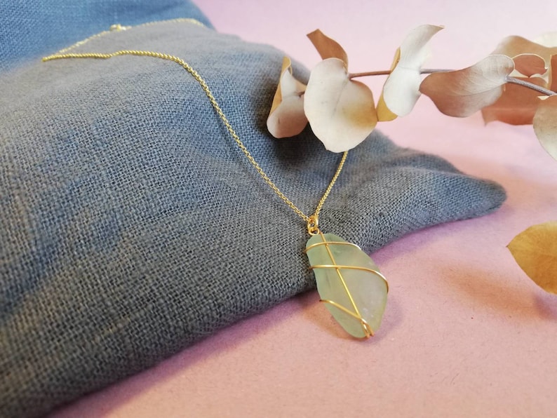 ISLE OF HARRIS Pale Blue Gold Necklace Rois Scottish Sea Glass