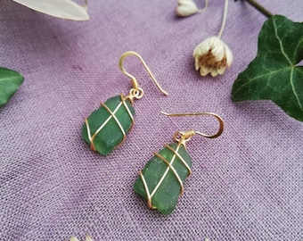 Summer Boho Statement Modern Green Sea Glass Lace Pattern Acrylic Earrings