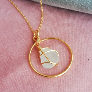 IONA // Frosted White Scottish Sea Glass Gold Hoop Necklace / Rois Scottish Sea Glass image 7