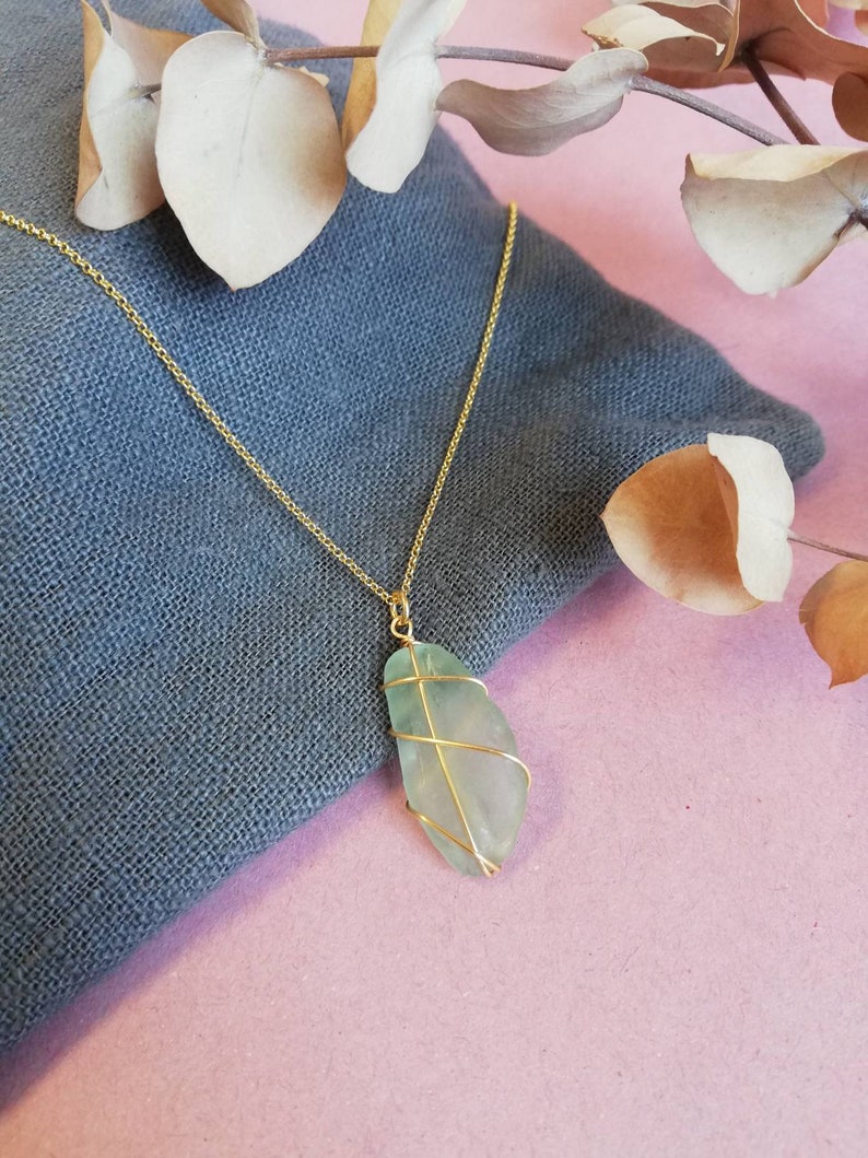 ISLE OF HARRIS Pale Blue Gold Necklace Rois Scottish Sea Glass