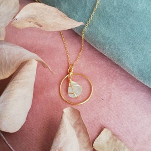 IONA // Frosted White Scottish Sea Glass Gold Hoop Necklace / Rois Scottish Sea Glass image 1