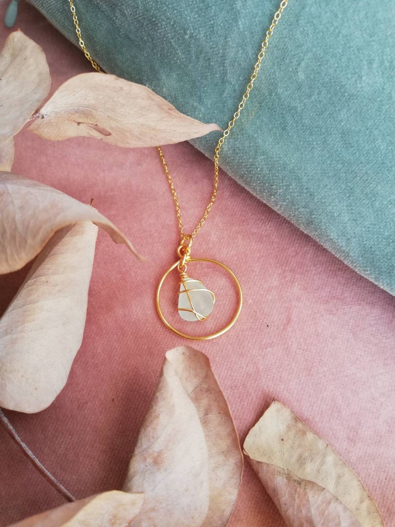 IONA // Frosted White Scottish Sea Glass Gold Hoop Necklace / Rois Scottish Sea Glass image 1