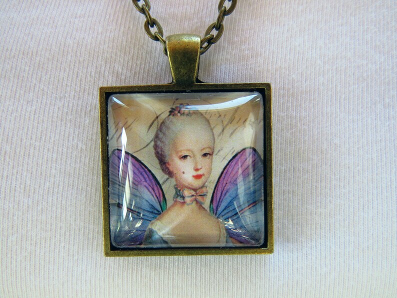 Fairy Pendant Necklace Bronze Square Pendant Fairy Picture Etsy