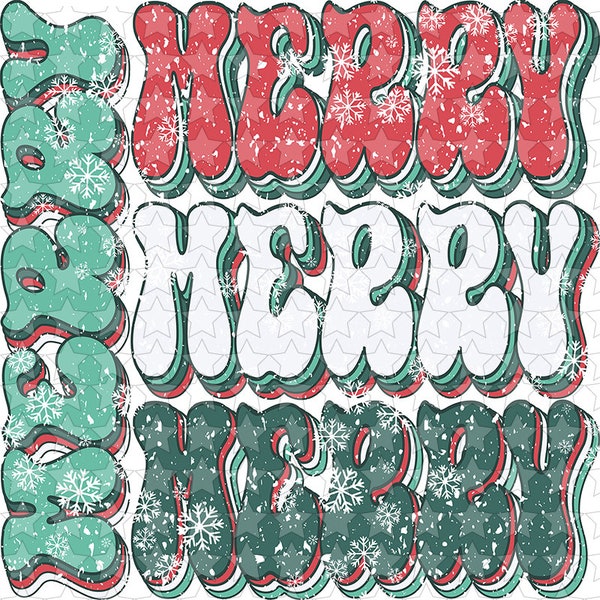 1129950  Merry Retro Stacked Distressed Flakes Red White Greens