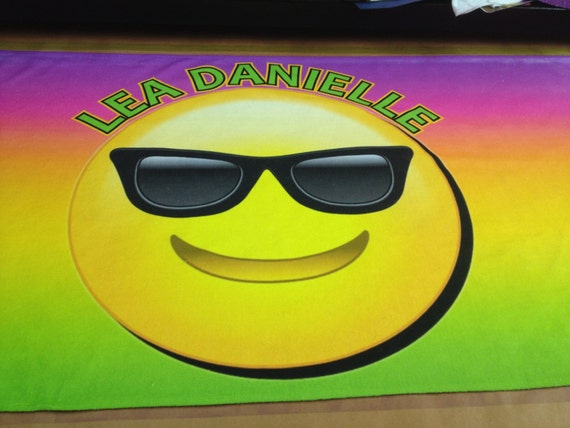 Personalized Emoji Beach Towel Emoji Bath Towel Smiley Beach Towel Smiley With Glasses Towel Emoji With Glasses Beach Towel Custom Towel