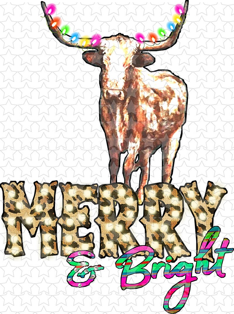 Download Sublimation & htv transfers Merry and Bright Longhorn | Etsy