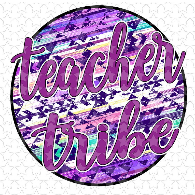 May include: A purple circle with a white background and a geometric pattern. The words "teacher tribe" are written in purple on the circle.