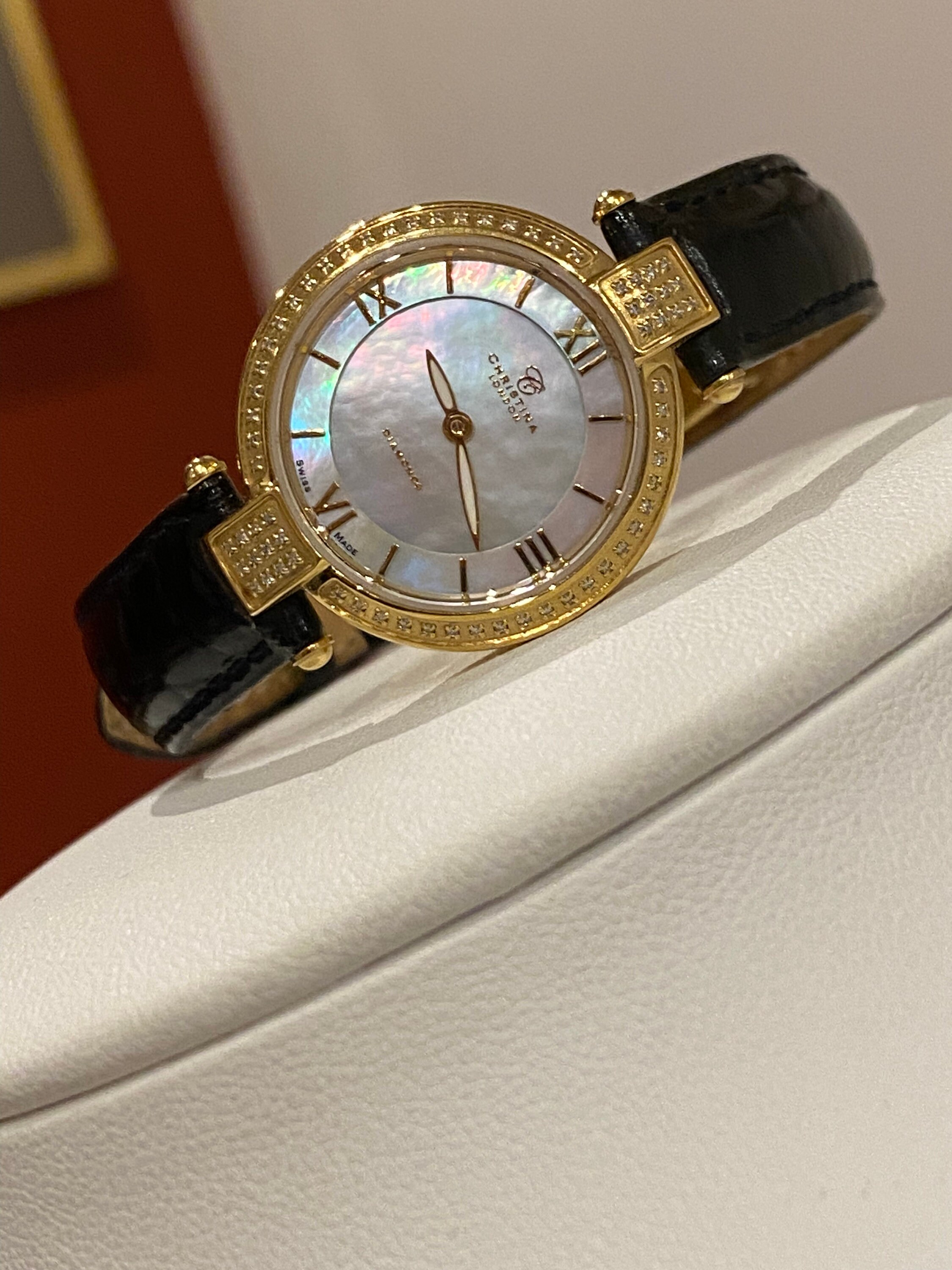Christina London Diamond 18K Gold plated Watch Iridescent Dial Diamond Bezel Ladies Watch With Striking Dial Watch by Christina London Etsy Australia