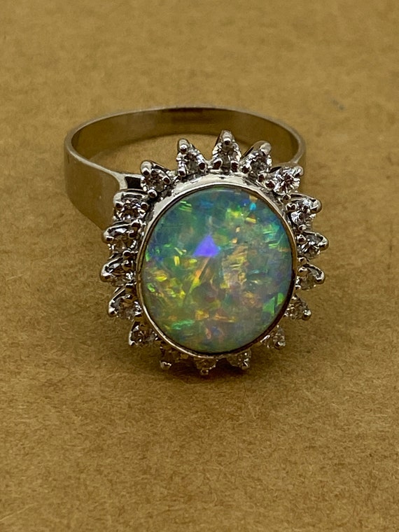 3.50ct Solid Opal Diamond Ring, Large Solid Oval … - image 3