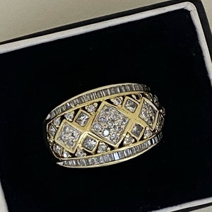 1.50ct Diamond Cluster (Round & Baguette) Retro Bombé Ring in 9K 375 Yellow Gold