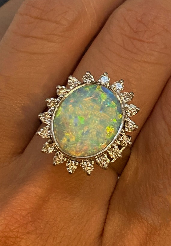3.50ct Solid Opal Diamond Ring, Large Solid Oval … - image 2