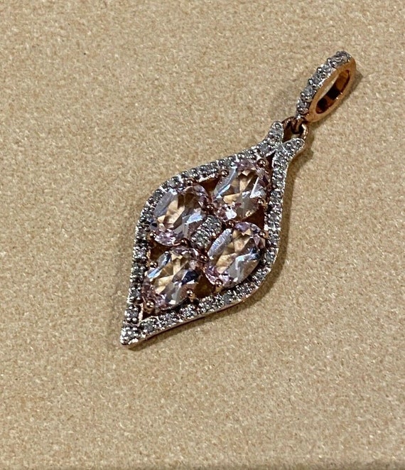 Morganite Pendant, Morganite Diamond Flower Penda… - image 3