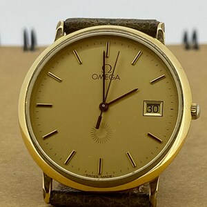 Omega De Ville Gold-Plated S/Steel Champagne "Sun" Dial w Date 32mm Mens' Watch