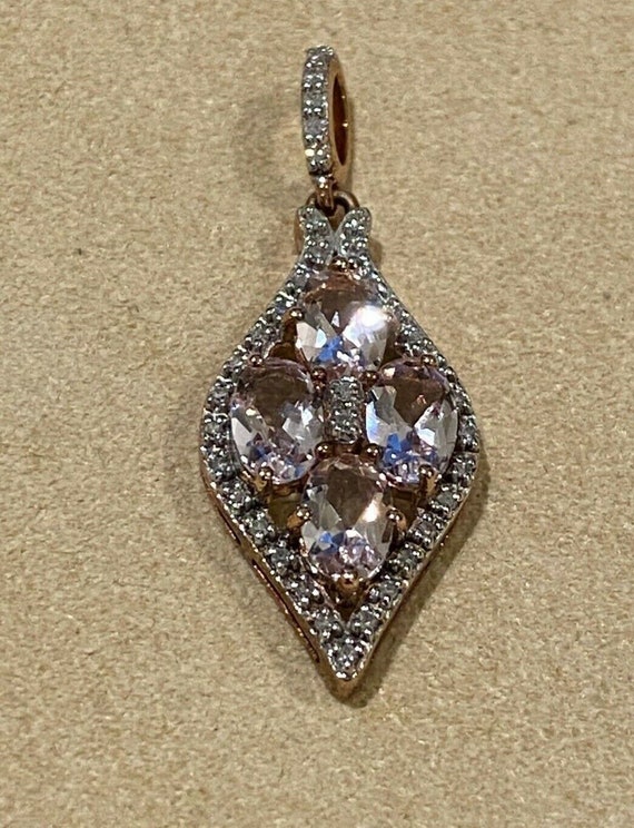 Morganite Pendant, Morganite Diamond Flower Penda… - image 2