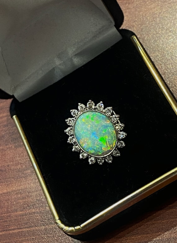 3.50ct Solid Opal Diamond Ring, Large Solid Oval … - image 1