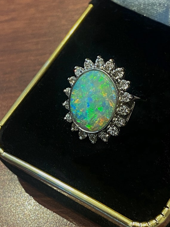 3.50ct Solid Opal Diamond Ring, Large Solid Oval … - image 4