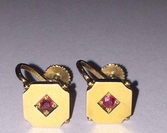 14K Yellow Gold & Ruby Clips/Earrings