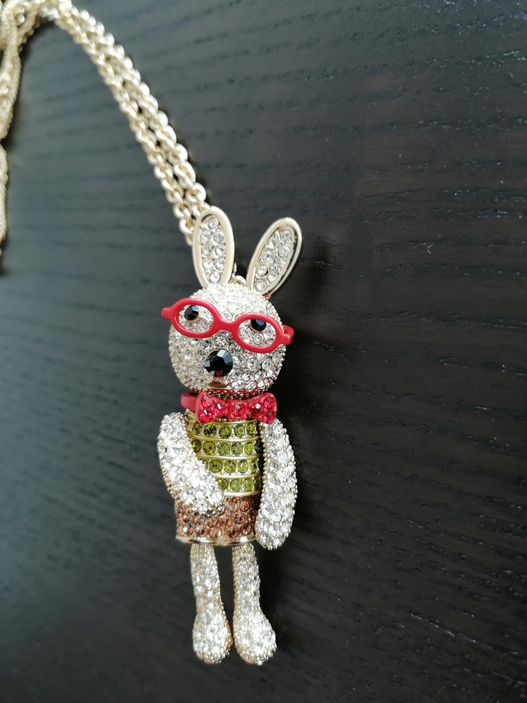 22K Gold-plated Adorable Rabbit Pendant, Set With Crystals, on Long ...