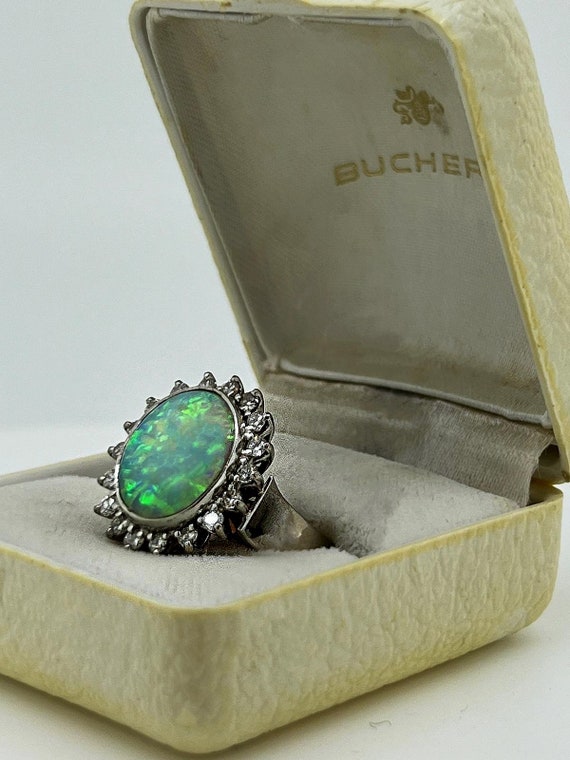 3.50ct Solid Opal Diamond Ring, Large Solid Oval … - image 7
