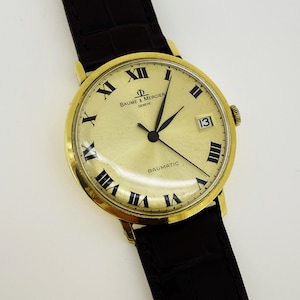 18K Gold Baume & Mercier Baumatic watch, BM Baumatic 30 jewels, BM ref 35048, Baume Mercer Geneve with Date, 18K Solid Gold Vintage Watch
