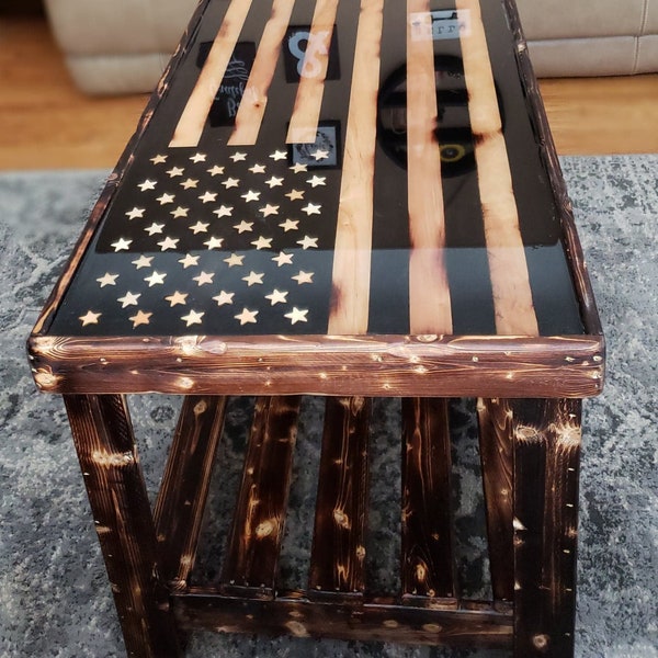 Wood Inlay American Flag Coffee Table