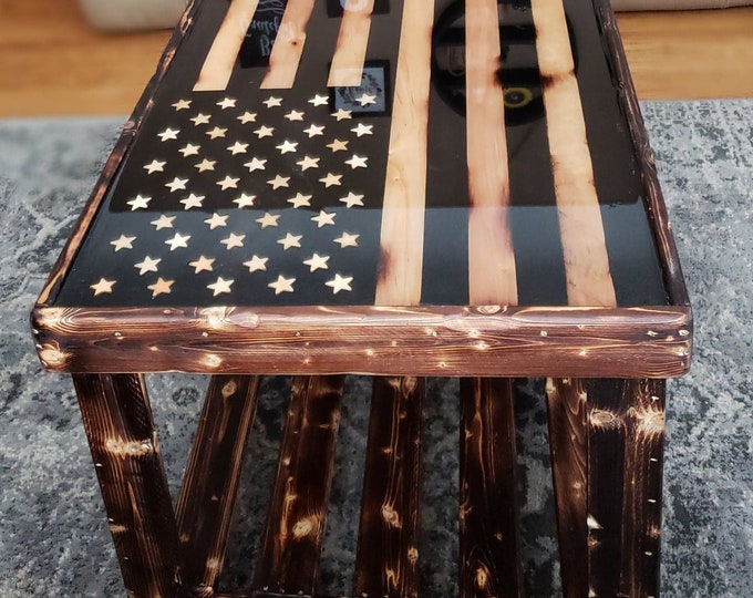 Wood Inlay American Flag Coffee Table